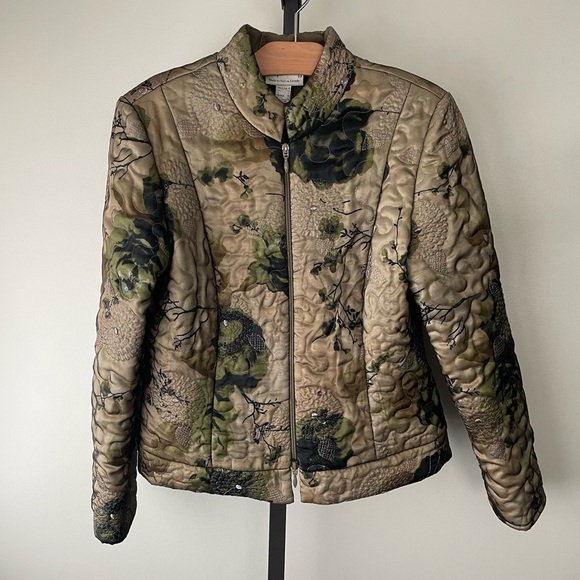 Vintage Joseph Ribkoff Green Short Jacket Coat Floral Embroidered Sequin Size 12 - Picture 1 of 10